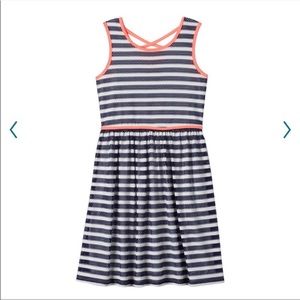 Speechless Navy, White and Coral Striped Dress.